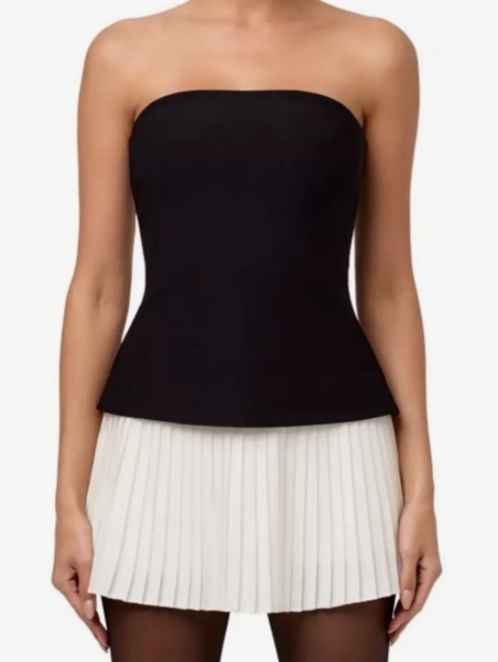 Naked Wardrobe Strapless Black & White Pleated Mini Dress Tenniscore Size S NWT - Picture 3 of 10